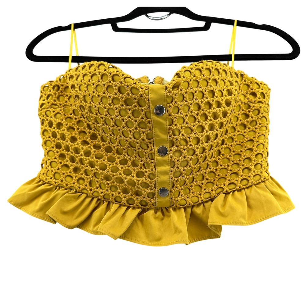 The Sang Crochet Like Top Ruffle Mustard Yellow‎ Crop Top